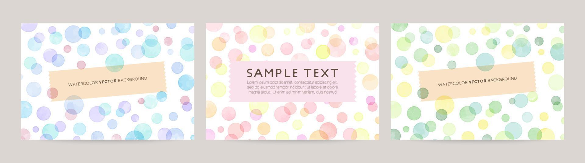 Set of colorful vector watercolor backgrounds with space for text. Set of cards for wedding, greetings, birthday. backgrounds for web banners design. blue pink green dot bubble