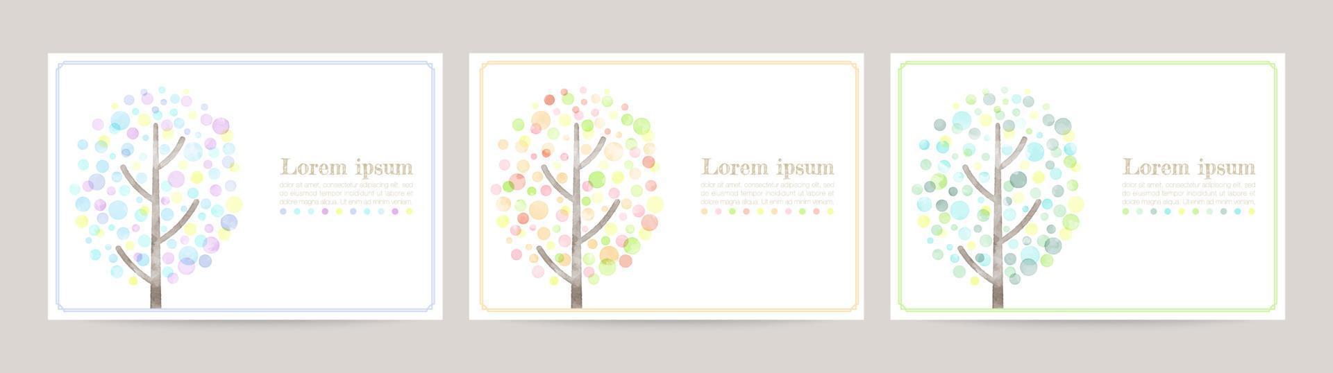 watercolor hand drawn card, tree of colorful dots. Set of cards for greetings vector