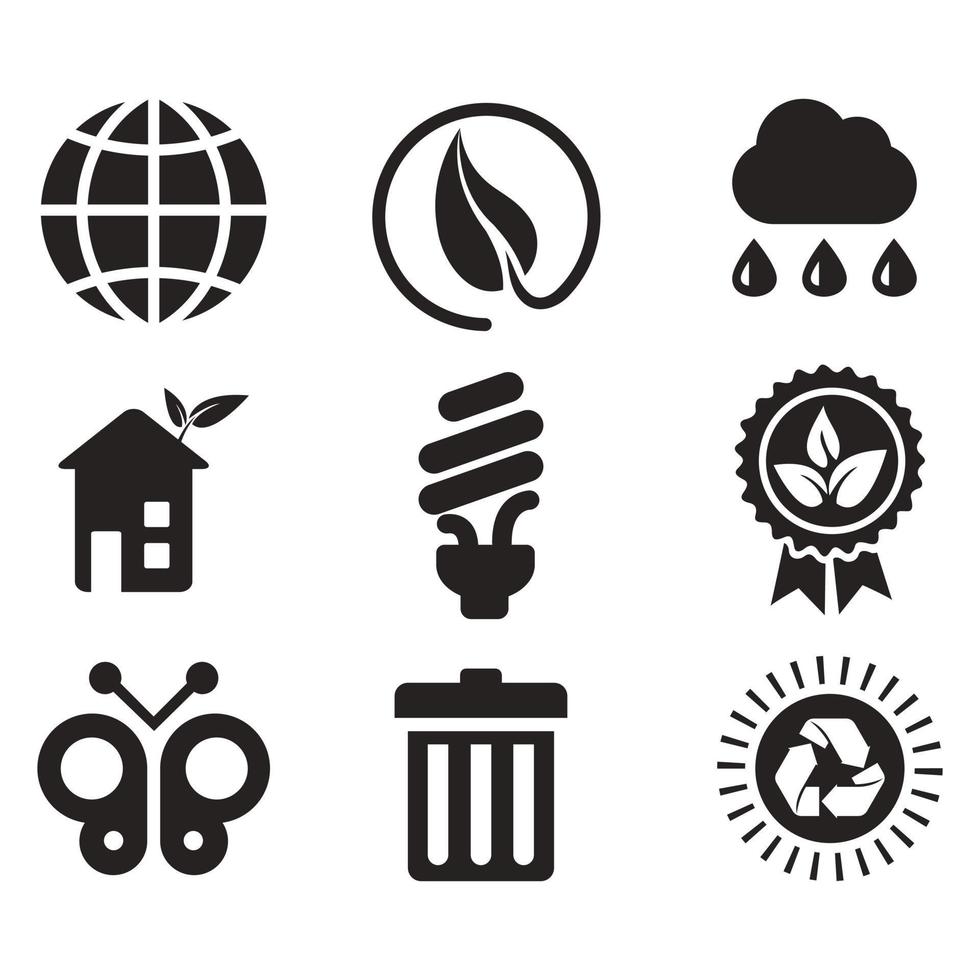 Environmental Issues icon set. Collection of Environment and Climate related vector glyph icons