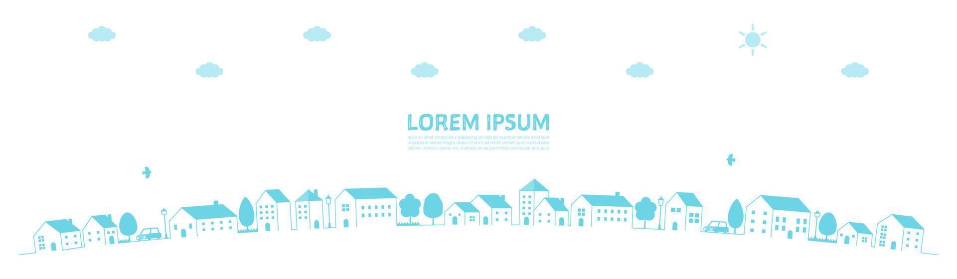 Urban landscape background with houses and trees. Vector illustration for design