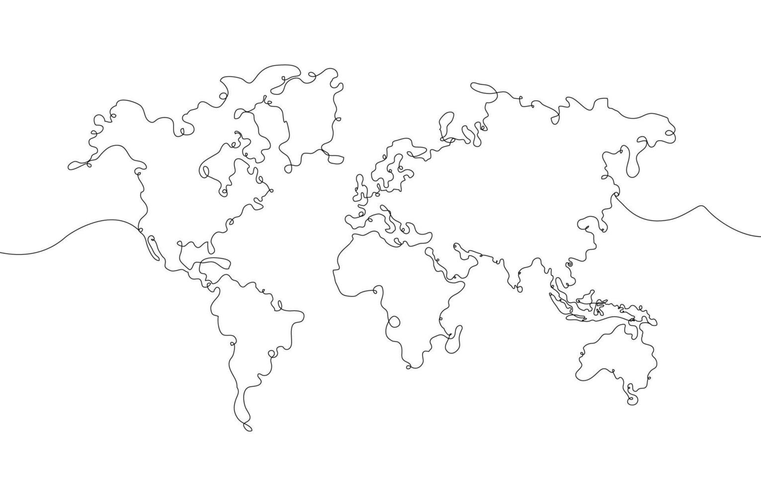 One  Line Art World Map Background vector