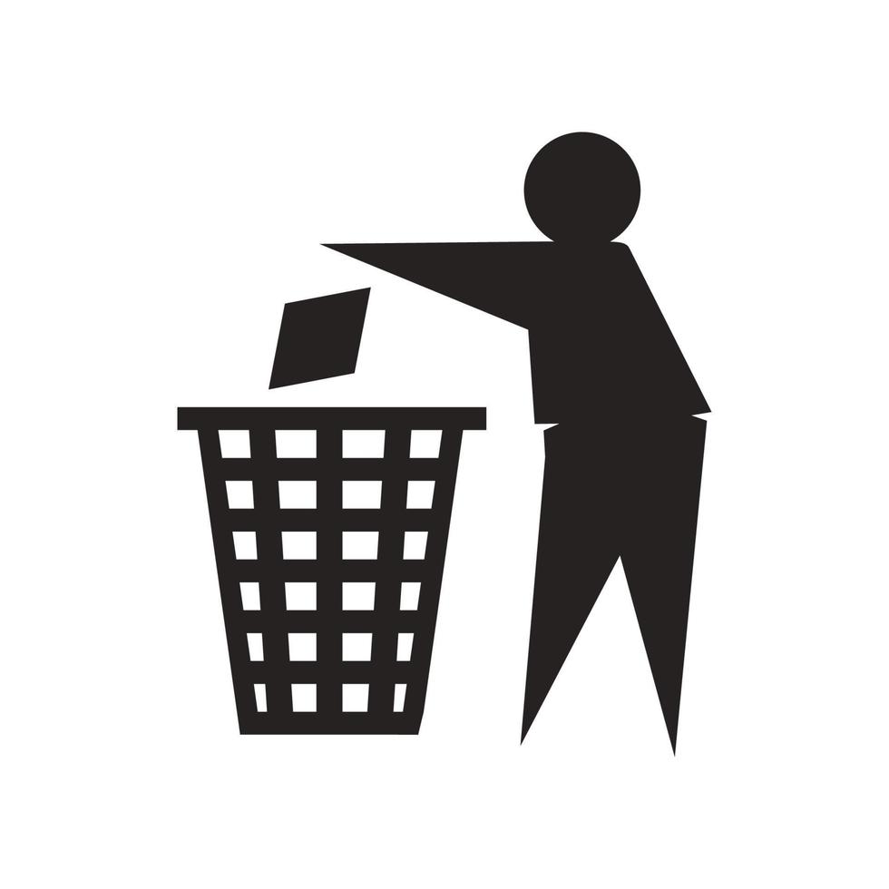 basura lata icono plano diseño icono, glifo, negro vector