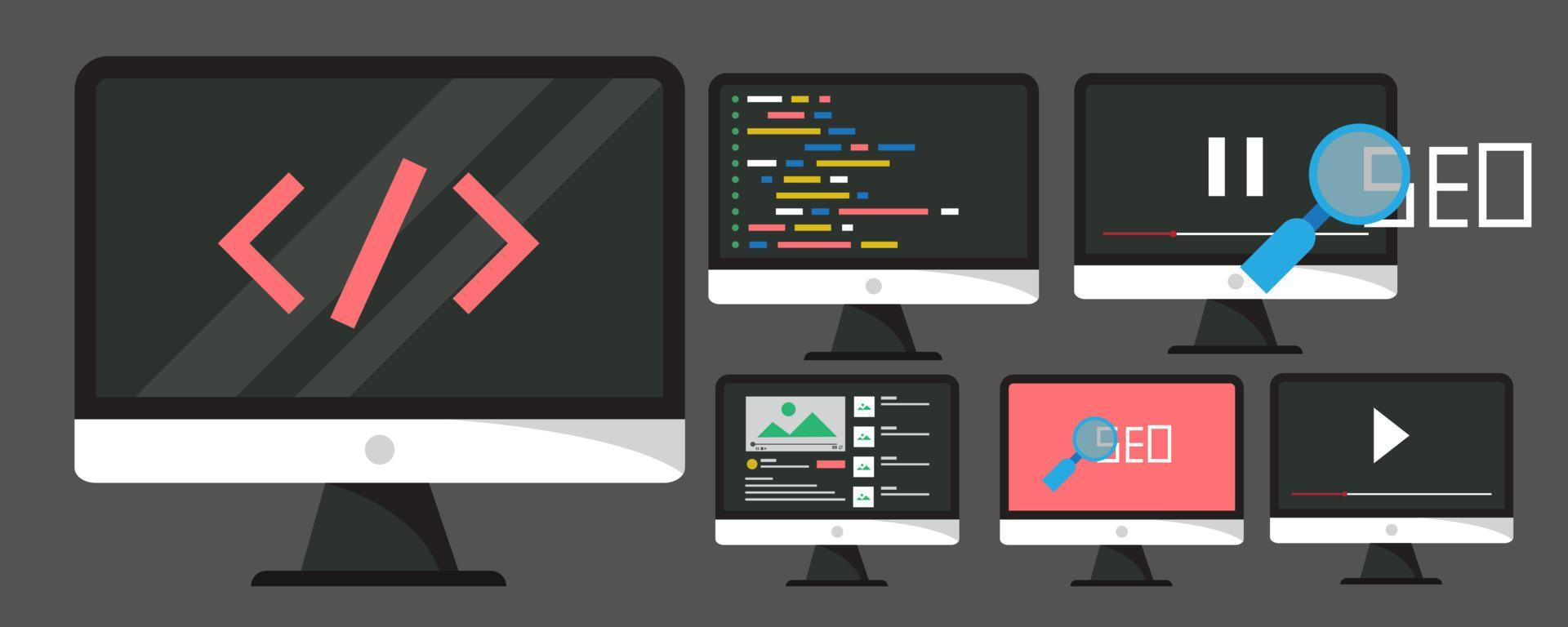 Concept of computer programming or developing software or game. Vector ...