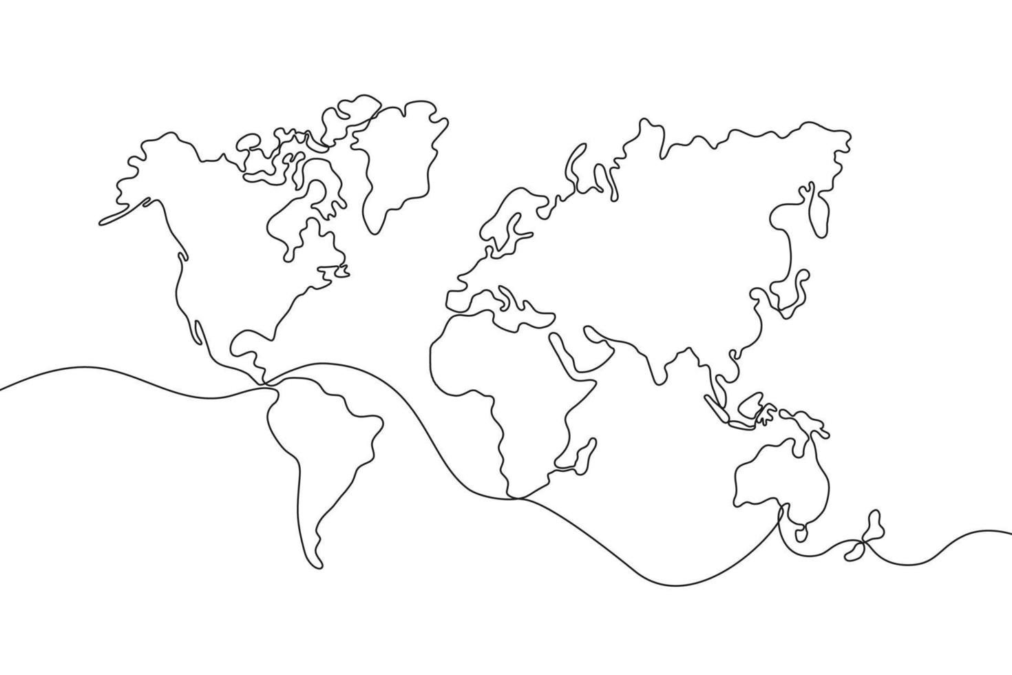 World Map Outline Art in One Stroke Style vector