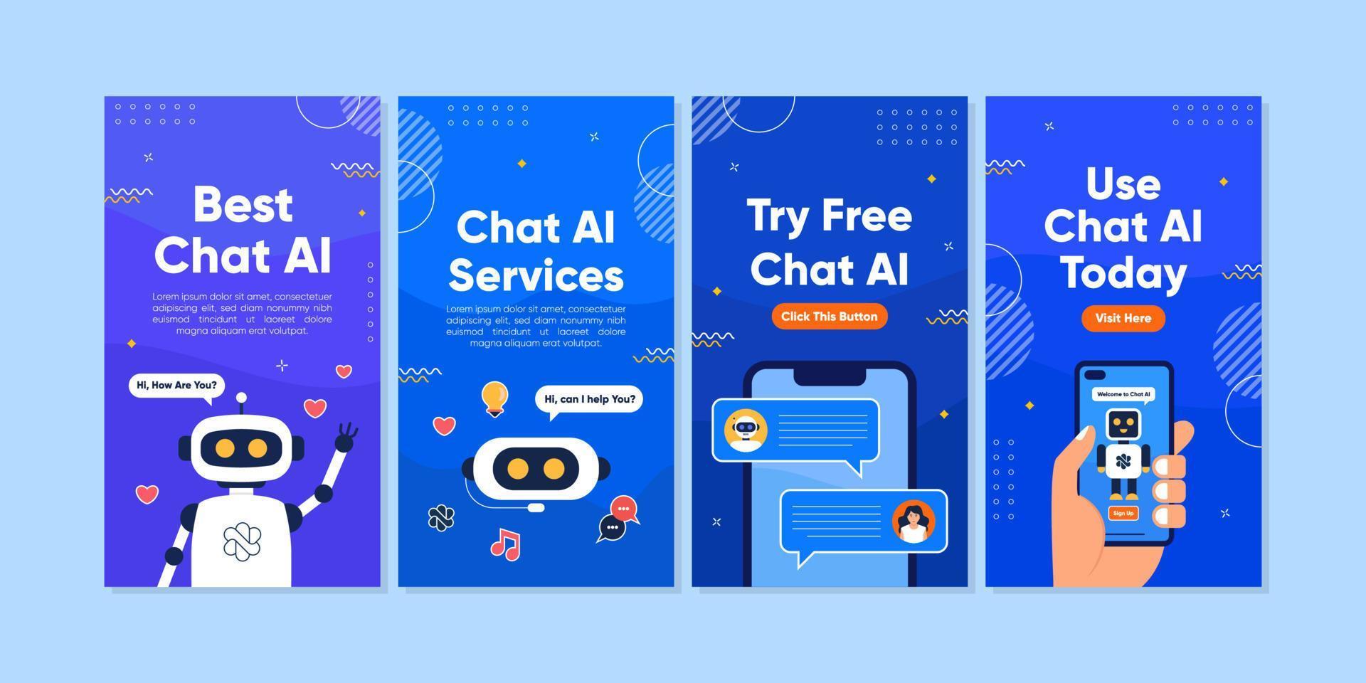 Chat AI Social Media Template Set vector