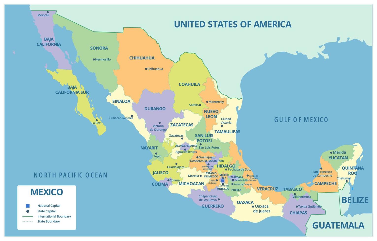 mexico detallado mapa con estados vector