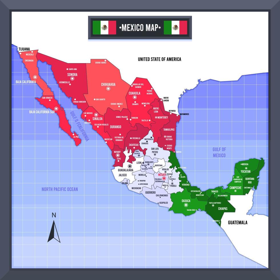 mexico país mapa y bandera vector
