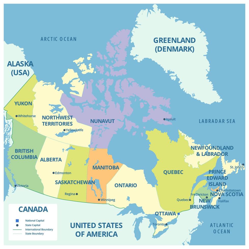 Canadá detallado mapa con estados vector