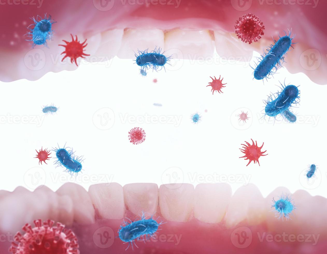 Viral infection concept with viruses and bacteria that infect people through the respiratory tract photo