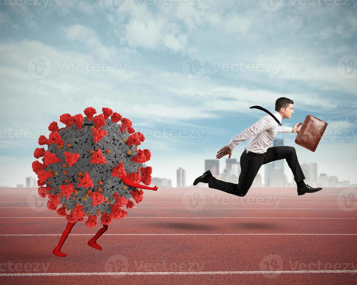 Challenge between coronavirus covid-19 and businessman in running truck photo
