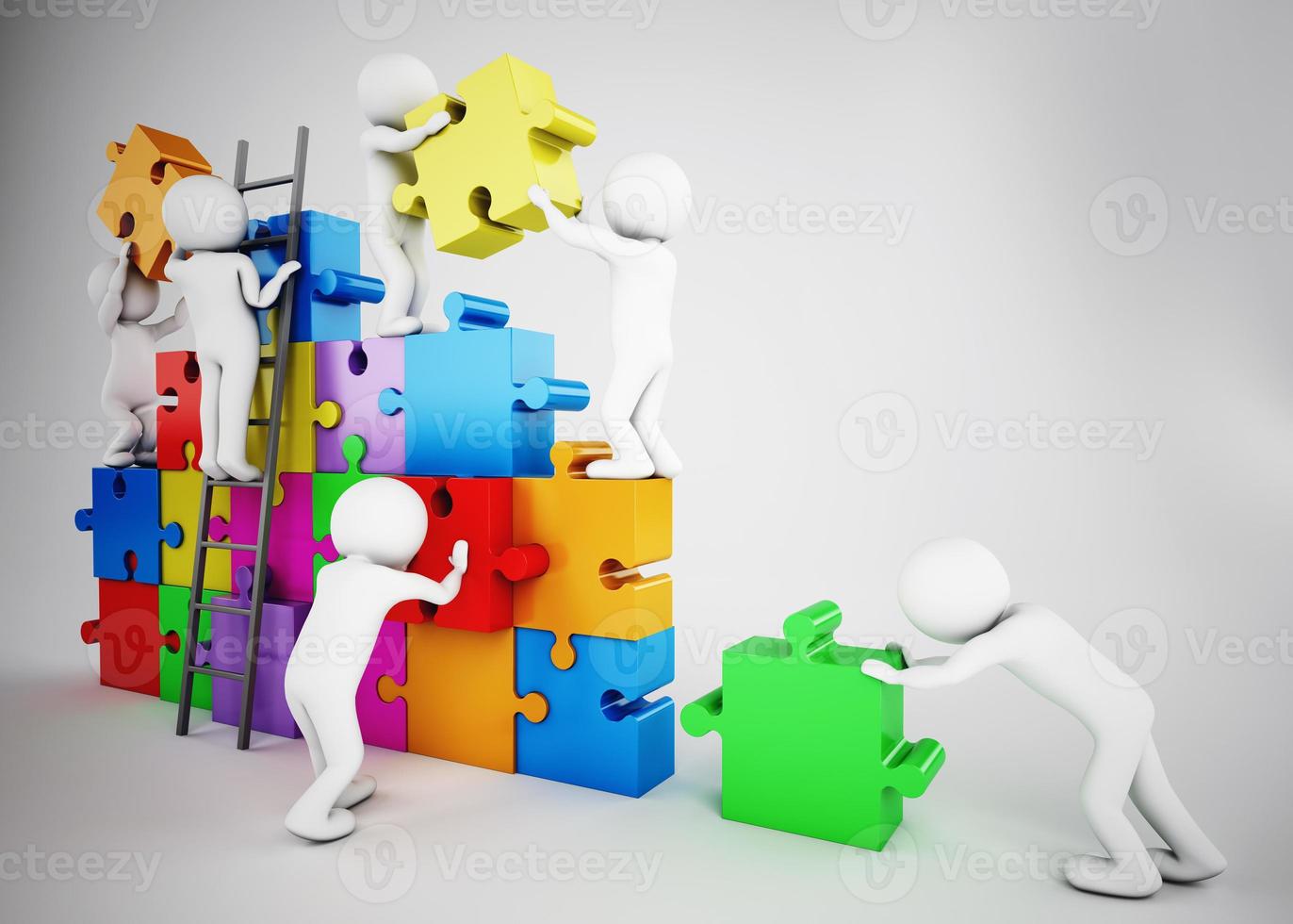 White people build a company. Concept of parthership and teamwork. 3D rendering photo