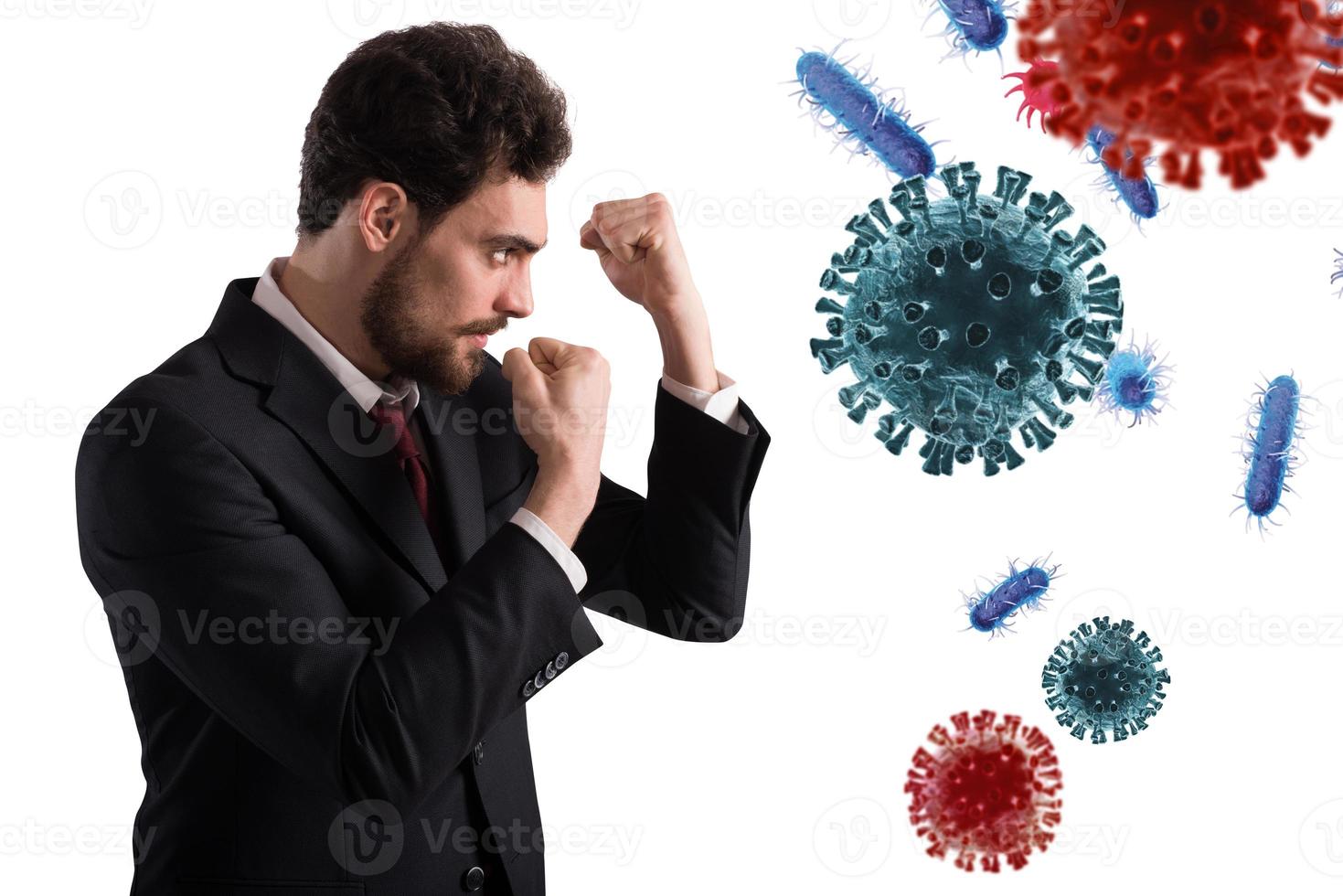 empresario peleas me gusta un Boxer. concepto de virus y bacterias ataque foto