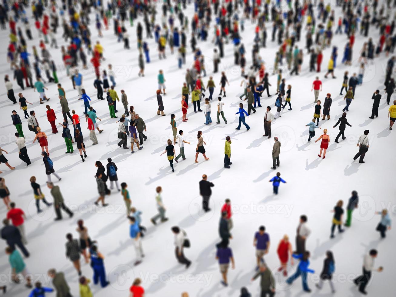 Tilt shift focus on a large group of people. 3D Rendering. photo