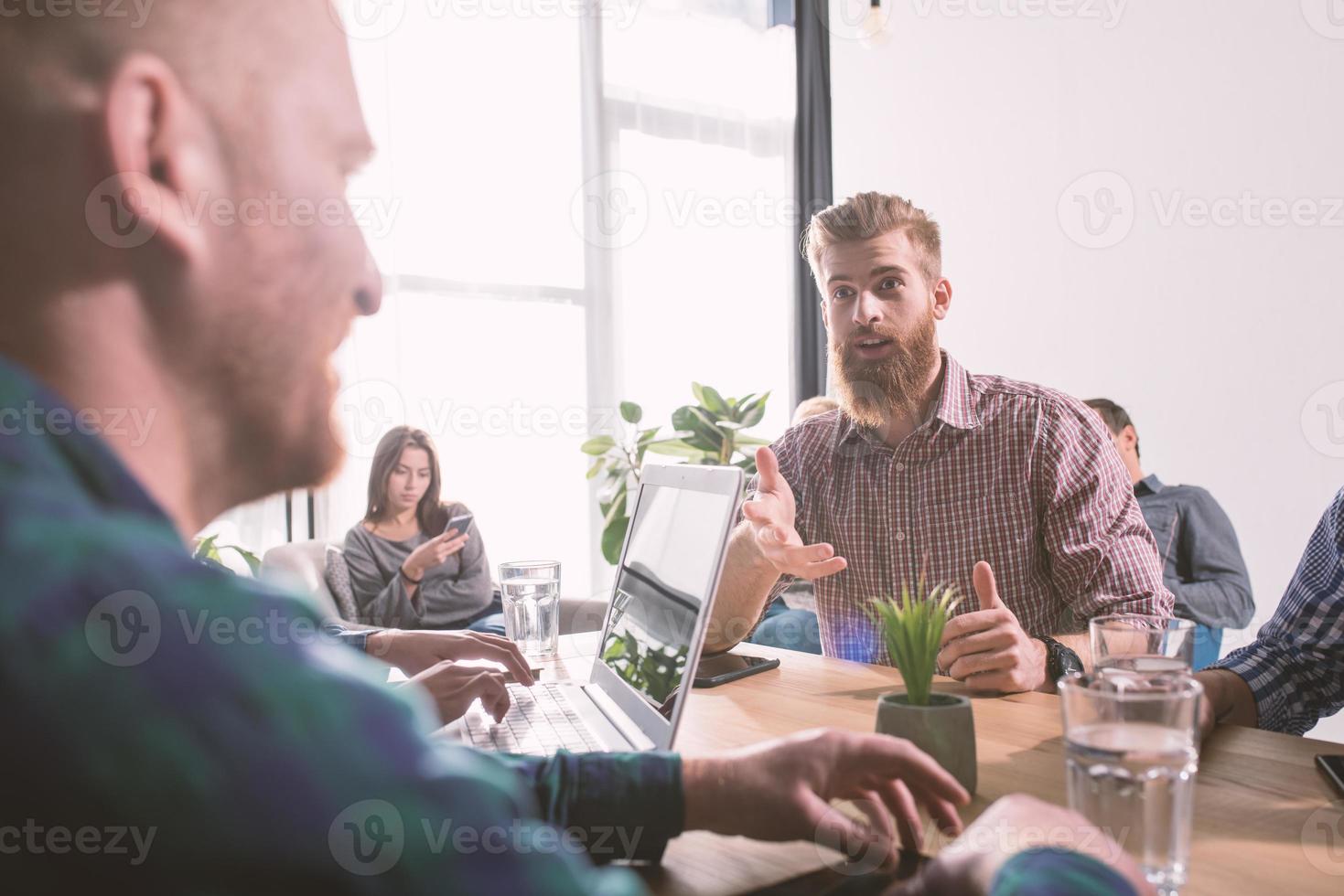 Businessperson in office connected on internet network. concept of partnership and teamwork photo