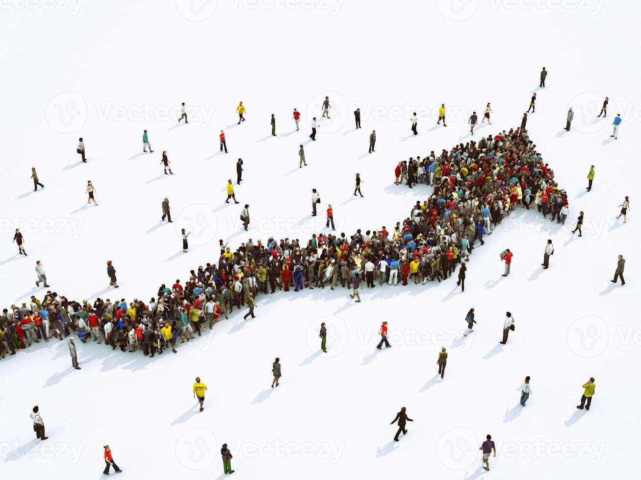 Crowd of people united forming a growing arrow. 3D Rendering photo