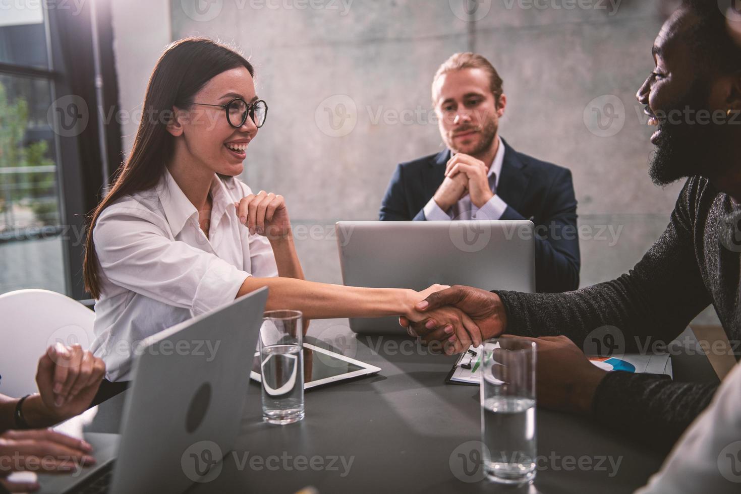 Business people in office connected on internet network. concept of startup company photo