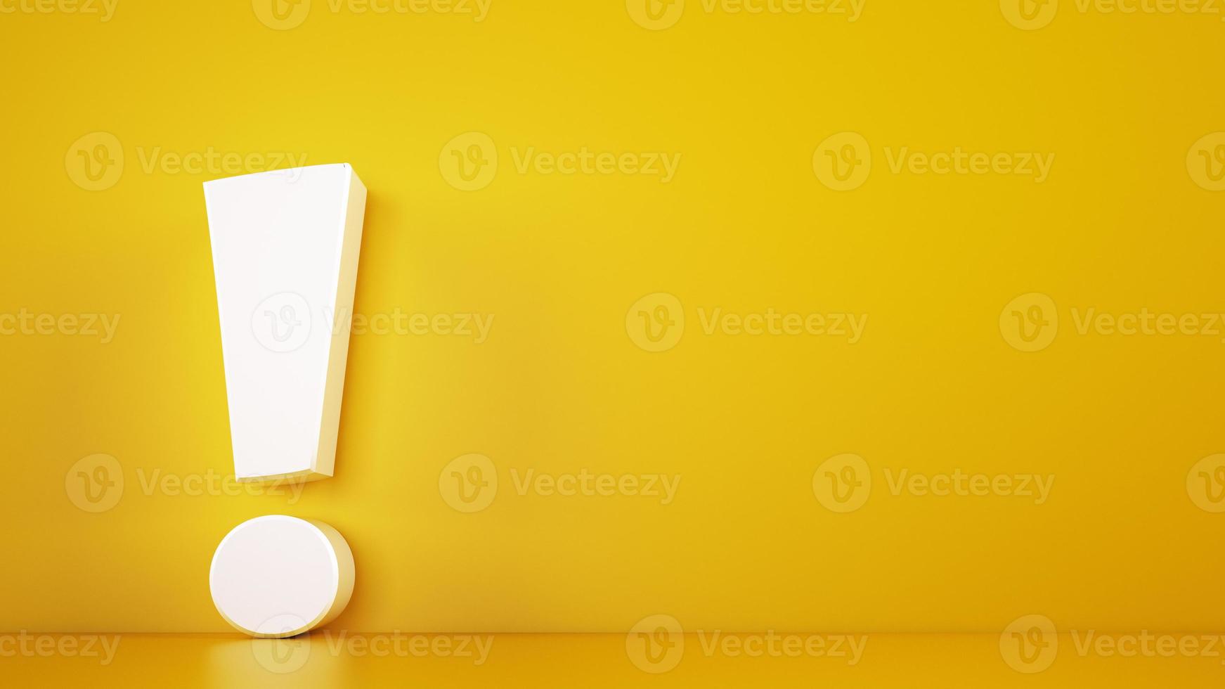 Big white exclamation mark on a yellow background. 3D Rendering photo