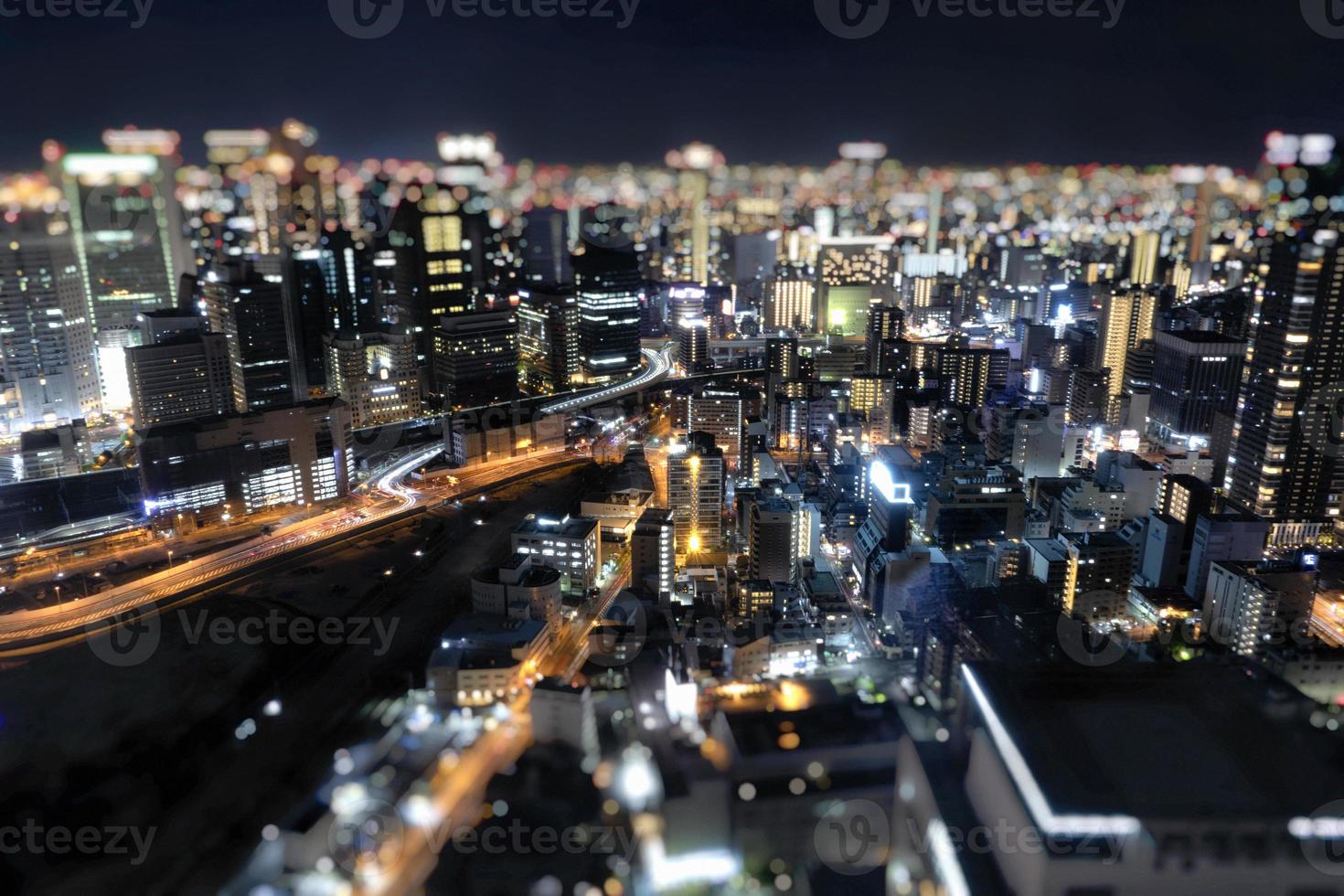 Night skyline of Osaka city. Umeda Sky Building in Japan. photo