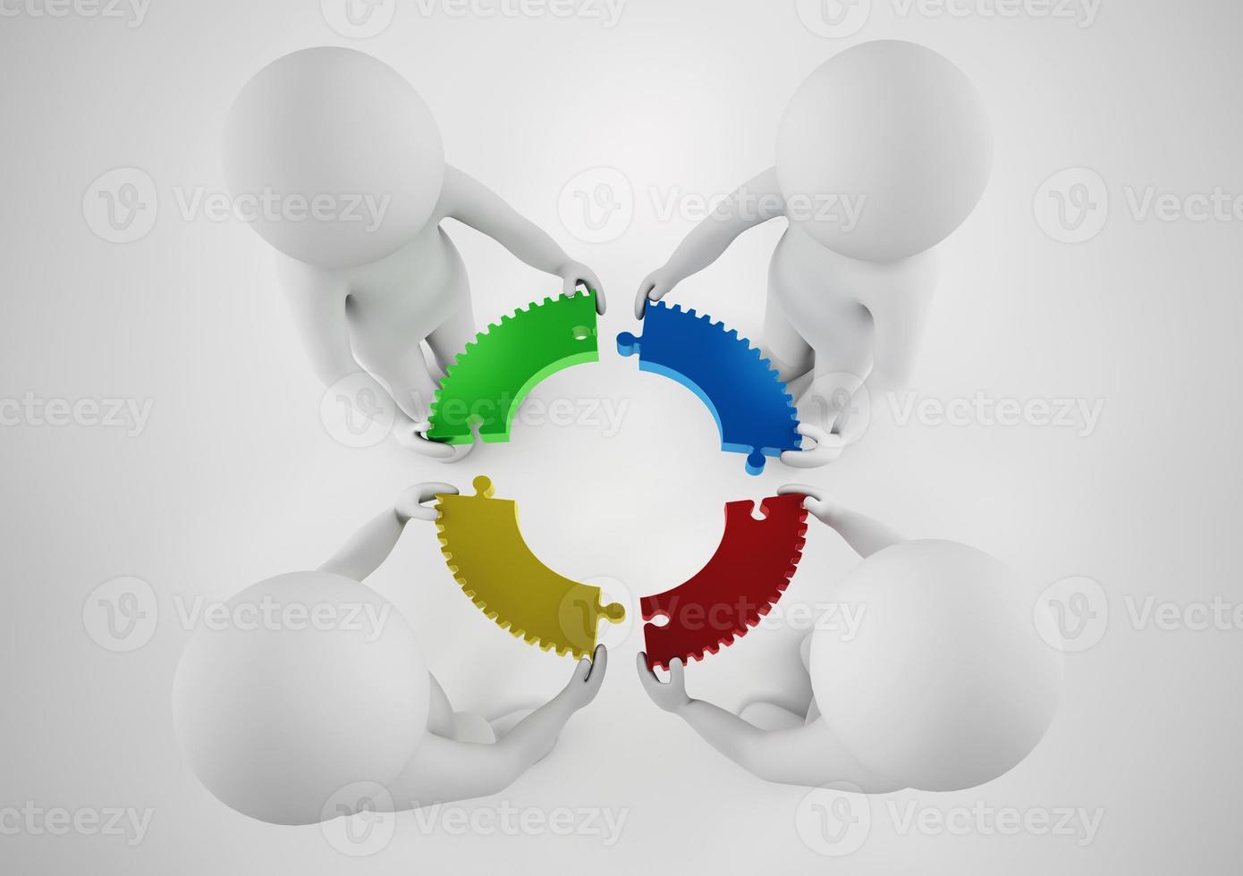 White businesspeople build a company. Concept of parthership and teamwork. 3D rendering. photo