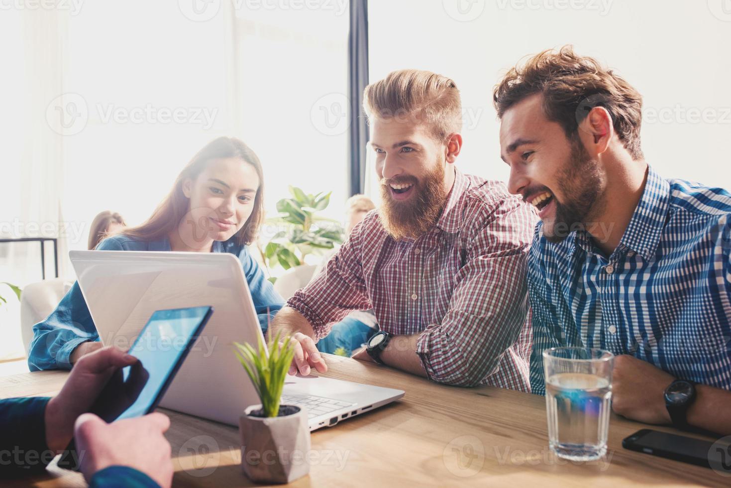 Businessperson in office connected on internet network. concept of partnership and teamwork photo