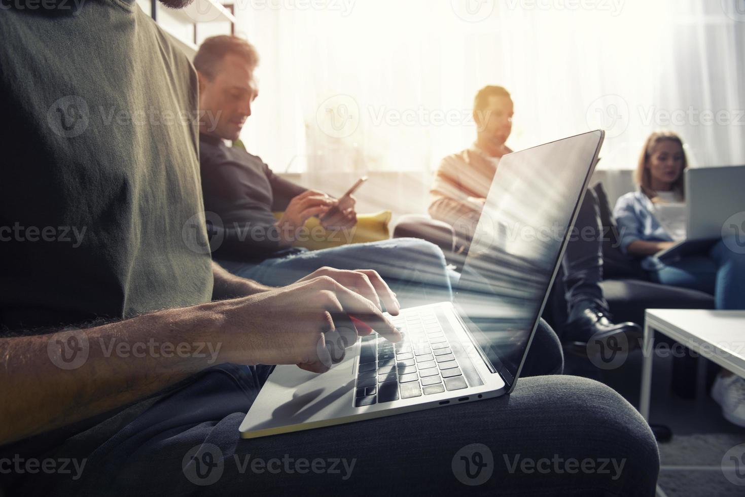 Businessman in office connected on internet network. concept of startup company photo