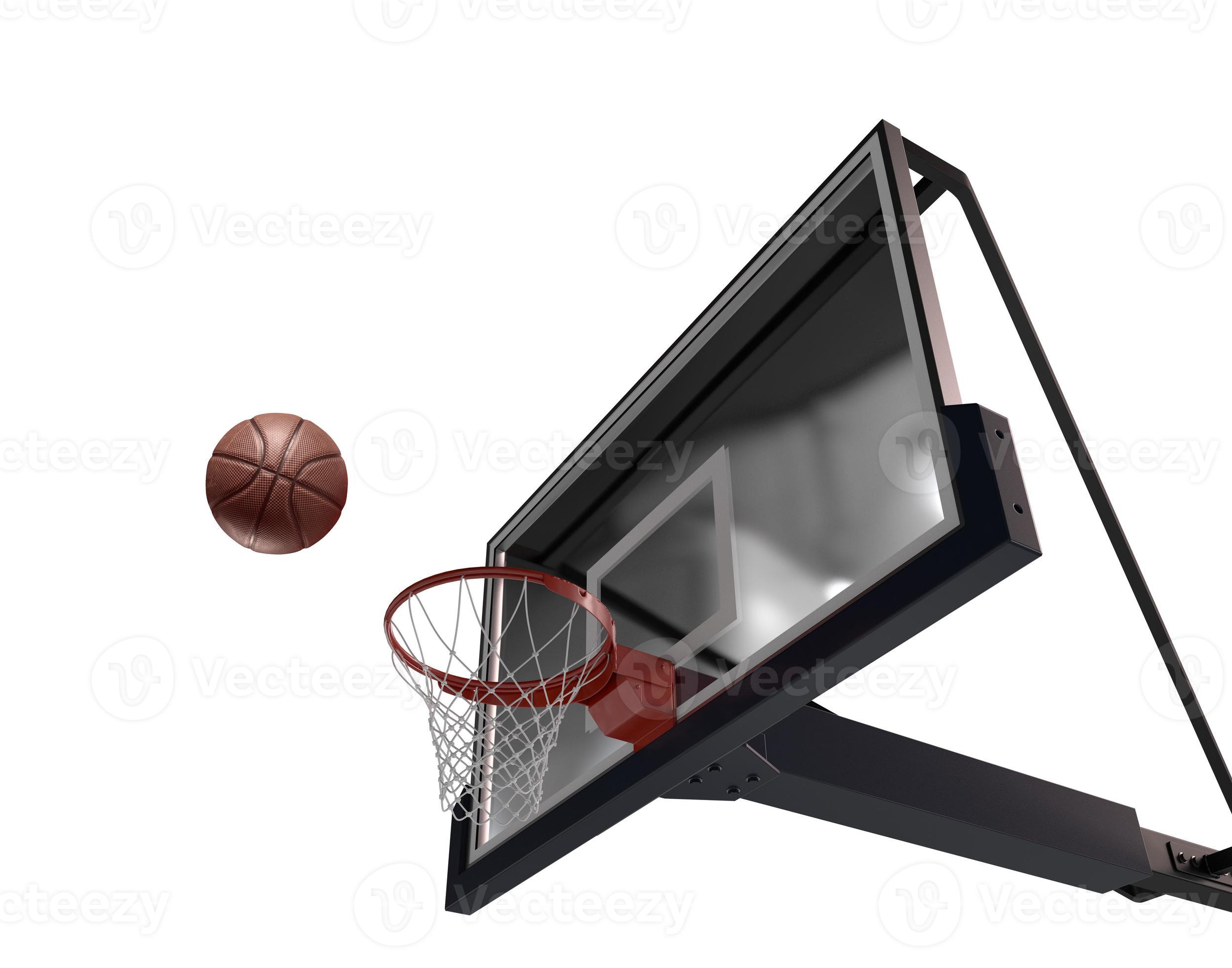 Basketball scene of a orange ball that is entering the basket. 3d