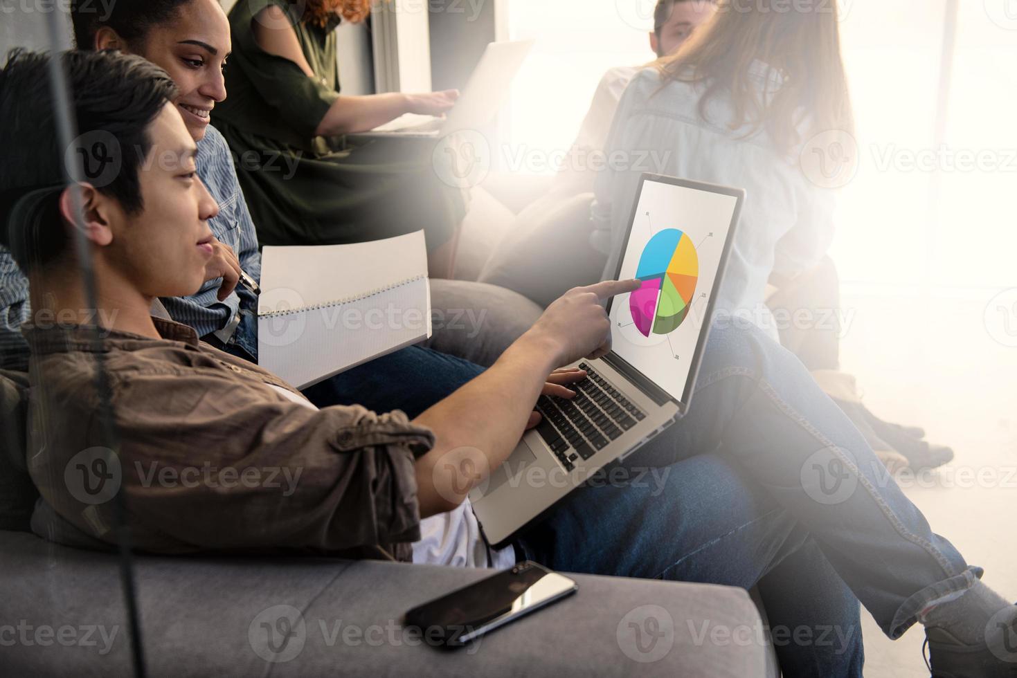 Businessman in office connected on internet network. concept of startup company photo