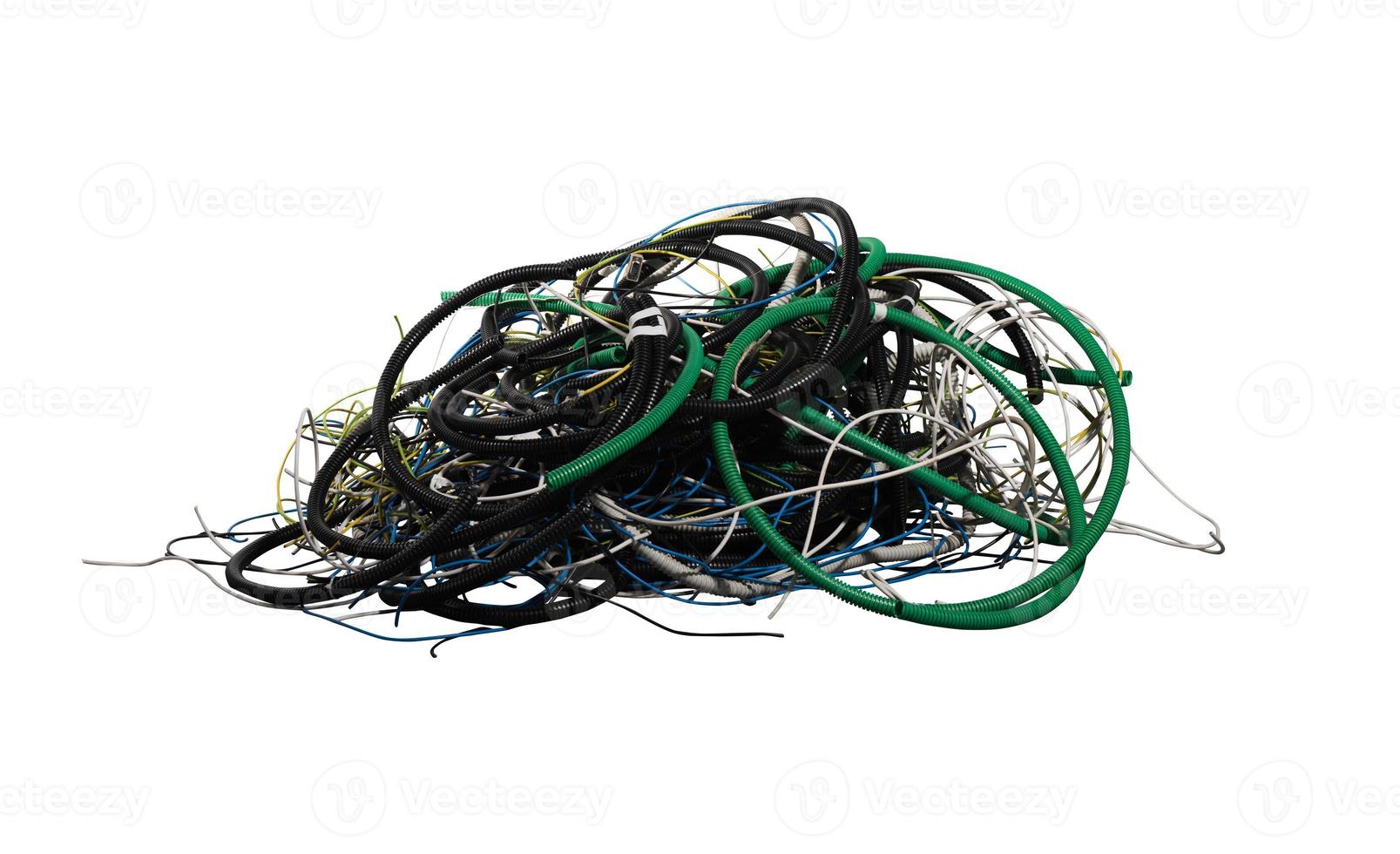 Heap of isolated electrical cable residues. confusion concept photo
