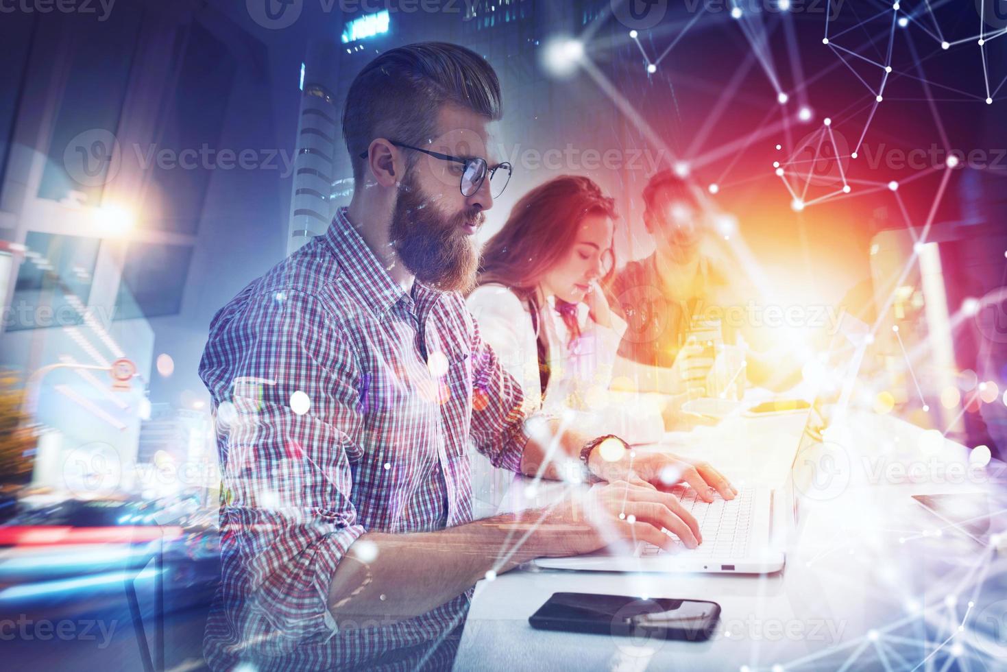 Businessman in office connected on internet network. concept of startup company photo