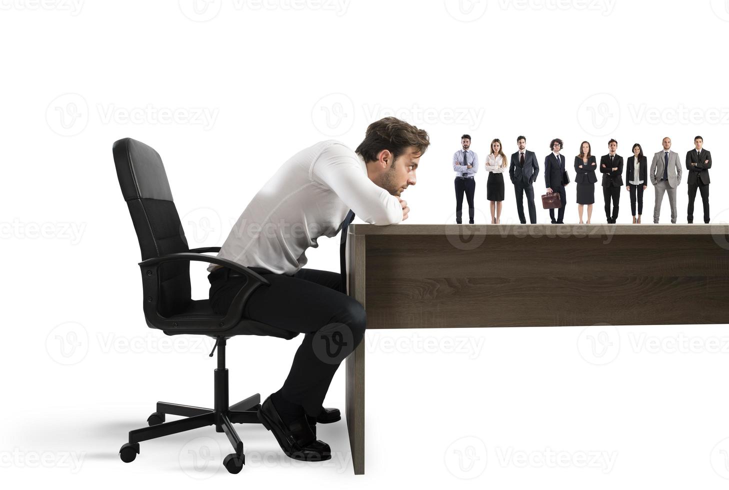 Boss selects suitable candidates to the workplace. Concept of recruitment and team photo