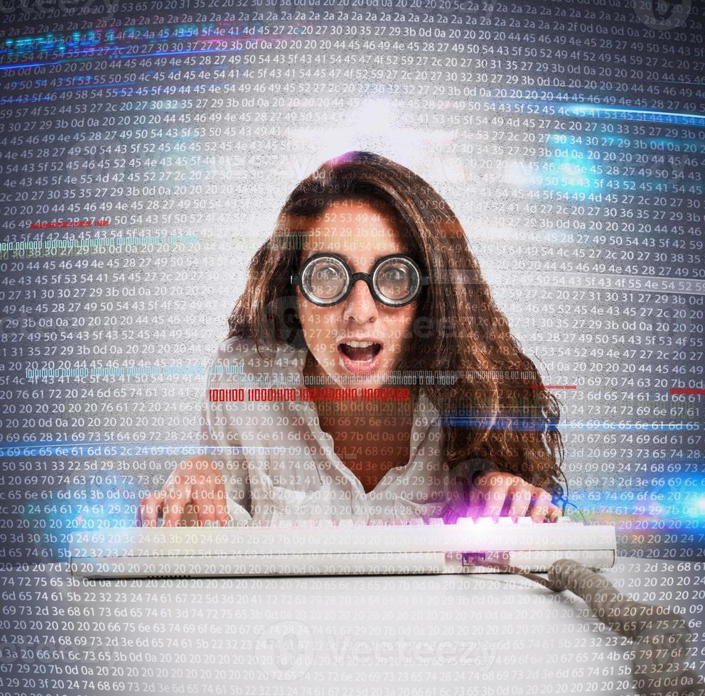 Geek and hacker woman photo