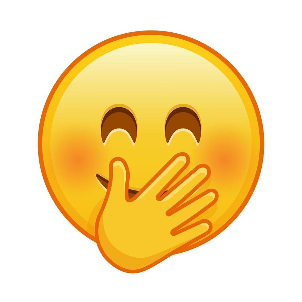 Smiling face with smiling eyes covering mouth with hand vector
