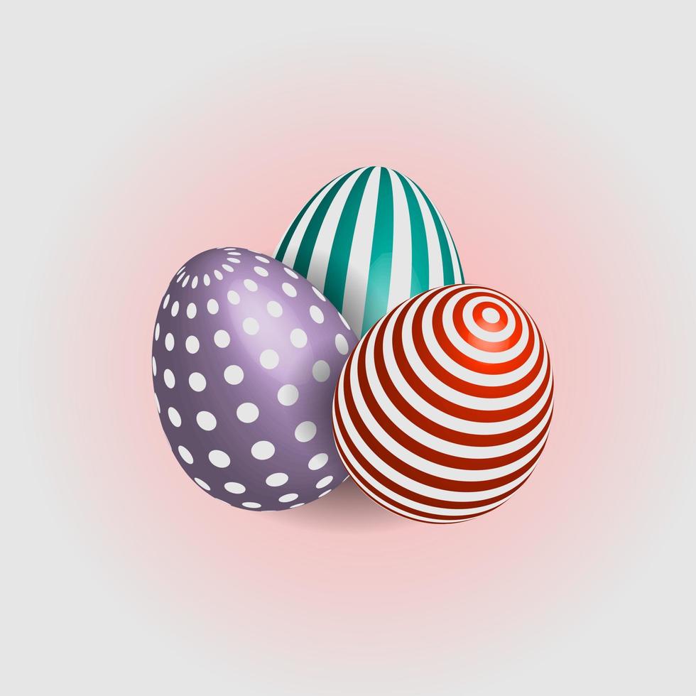 Pascua de Resurrección huevos con rayas y polca puntos 3d vector ilustración.