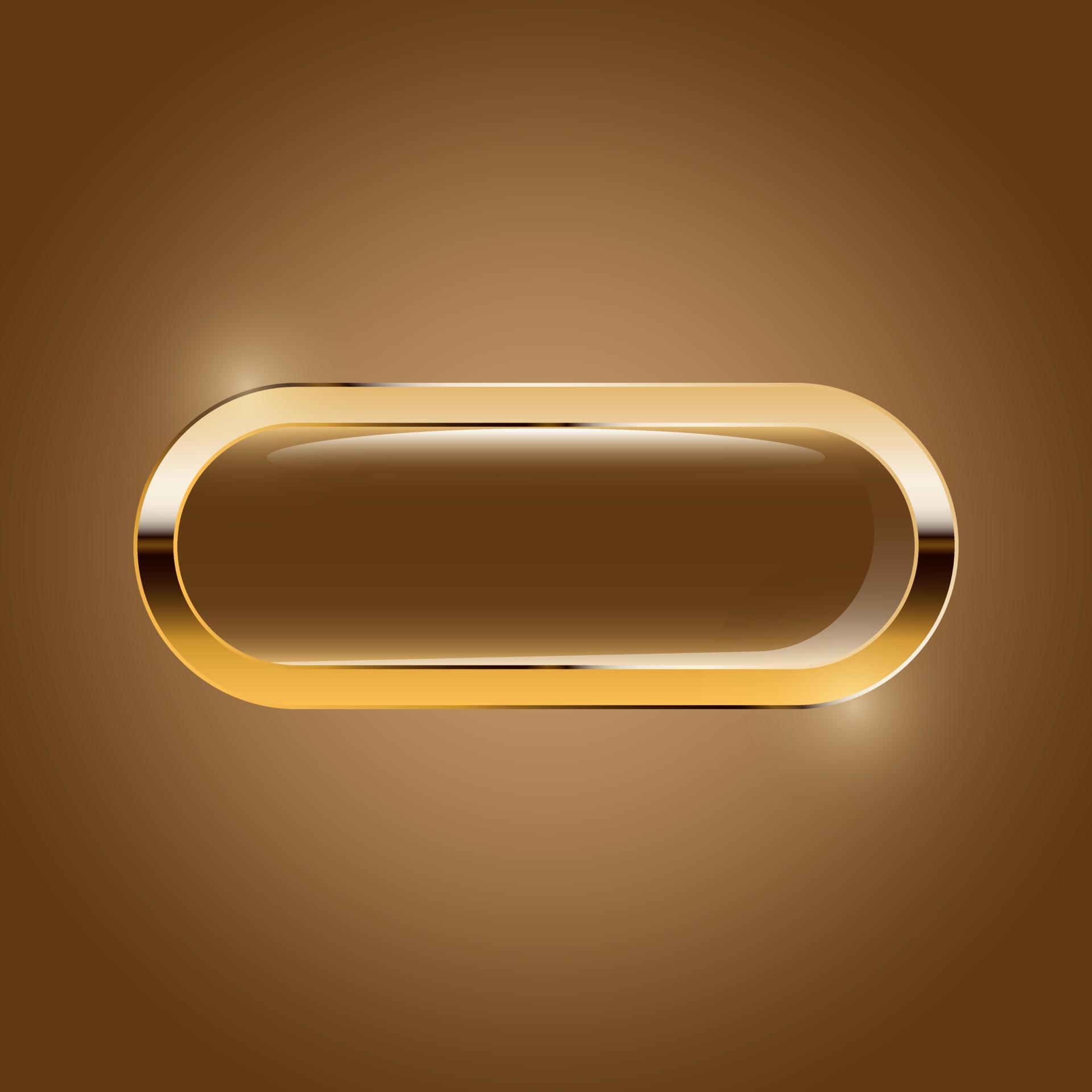 Gold oval button on a brown gradient background. Vector illustration