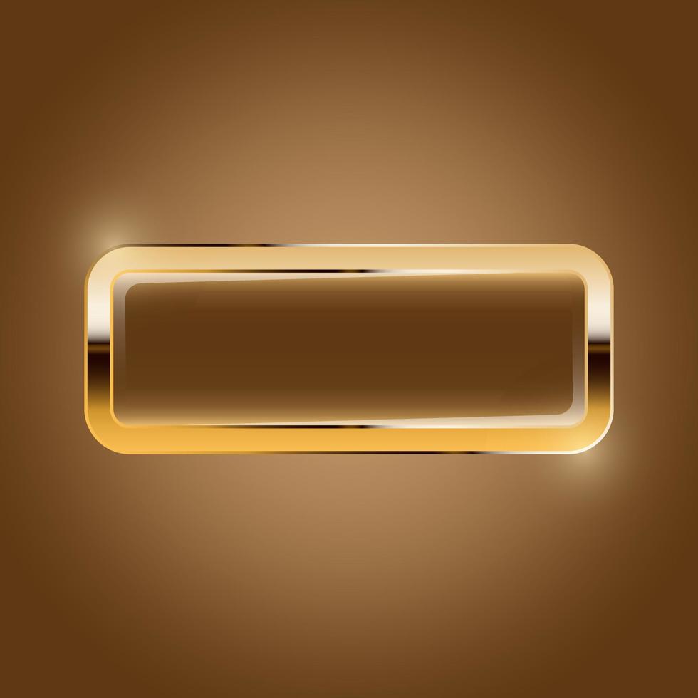 Gold rectangular button with rounded corners on a brown gradient background. vector