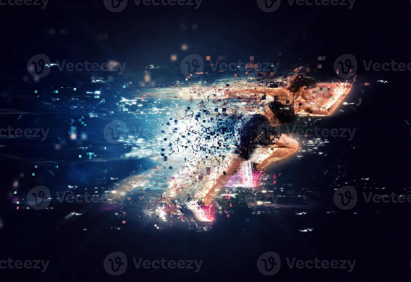 Athletic woman fast runner with futuristic effects photo