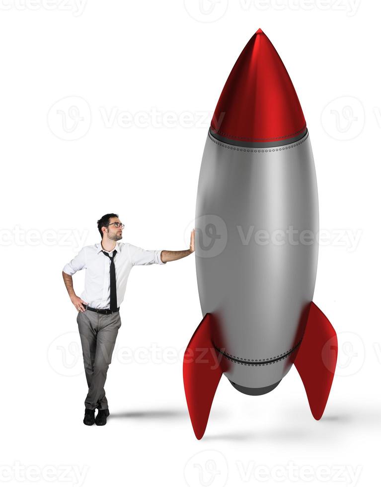 Startup of a new company with starting rocket. Concept of business growth photo