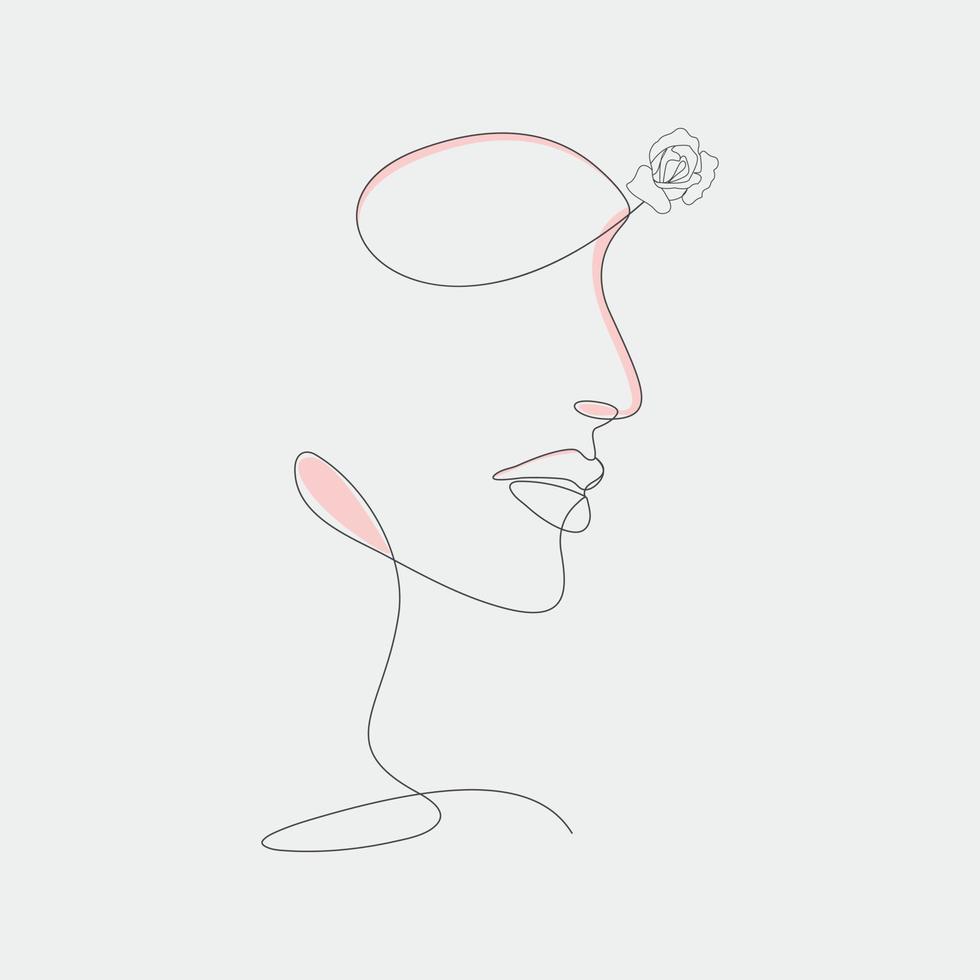 Stylish woman portrait. Outline trendy vector illustration. Continuous line drawing, minimalistic concept. Romantic image in pastel watercolor shades