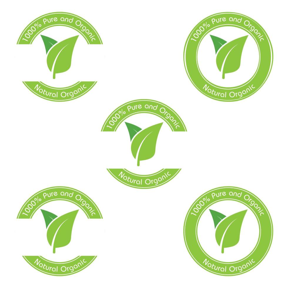 100 Percent Pure Organic Logo Icon Natural Icon Pure Leaf Stamp Leaf Rounded Seal vector