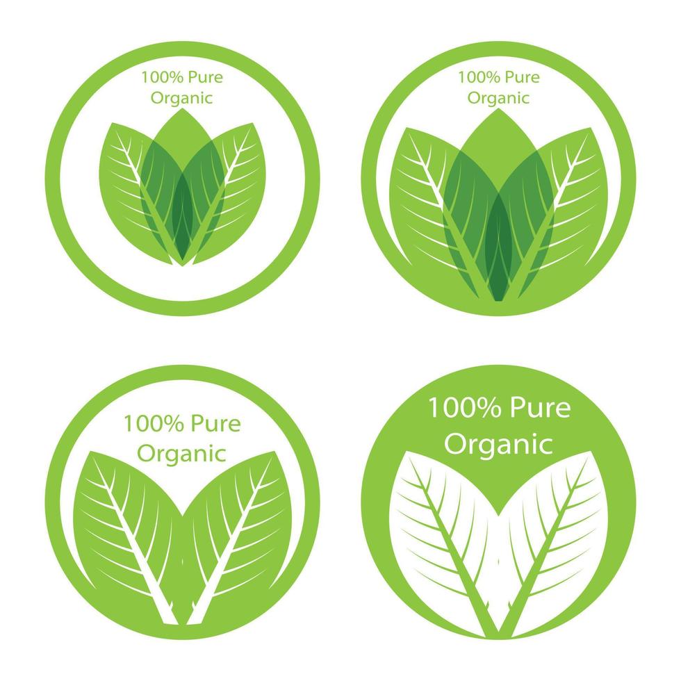 100 Percent Pure Organic Logo Icon Natural Icon Pure Leaf Stamp Leaf Rounded Seal vector