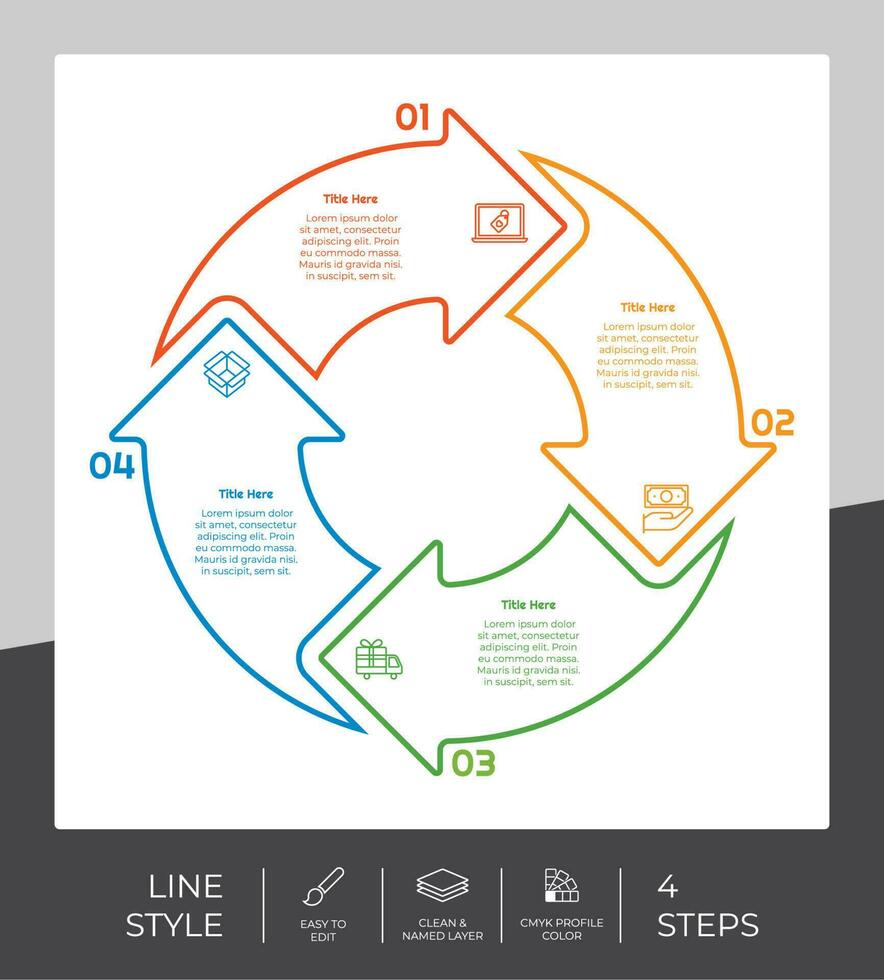 infografía de opción de negocio de presentación con estilo de línea y concepto colorido. Se pueden usar 4 pasos de infografía para fines comerciales. vector