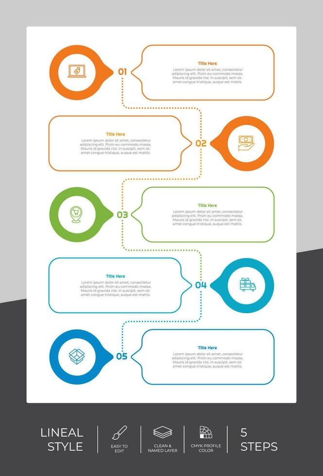 diseño de vector de infografía de proceso de círculo con estilo colorido de 5 pasos para fines de presentación. La infografía de paso de línea se puede utilizar para negocios y marketing