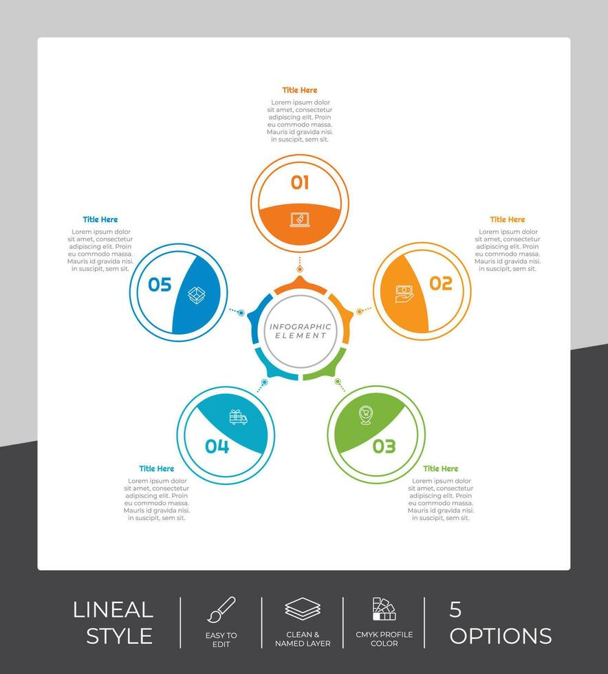 5 steps of line infographic vector design with circle object for marketing. Process infographic can be used for presentation and business.