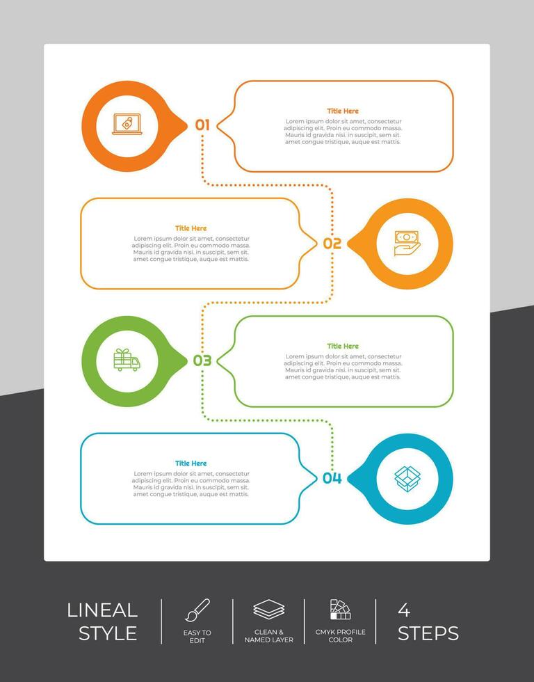 4 steps of line infographic vector design with circle object for marketing. Process infographic can be used for presentation and business.