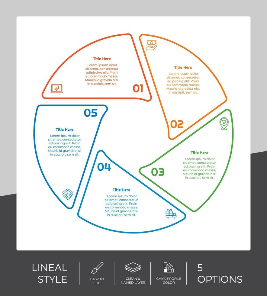 Lineal process circle infographic vector design with 5 steps for business. Step infographic can be used for presentation, brochure and marketing.