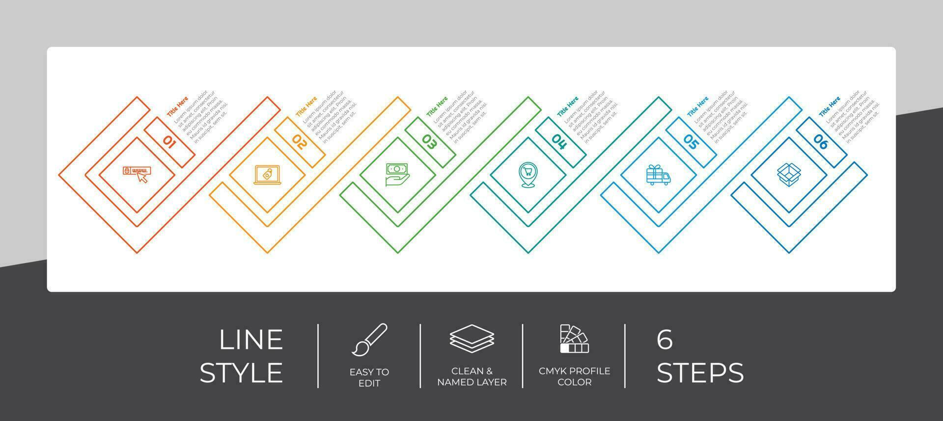 infografía de opción de negocio de presentación con estilo de línea y concepto colorido. Se pueden utilizar 6 pasos de infografía para fines comerciales. vector