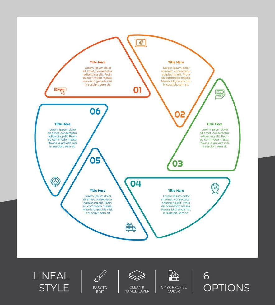 lineal proceso circulo infografía vector diseño con 6 6 pasos para negocio. paso infografía lata ser usado para presentación, folleto y marketing.