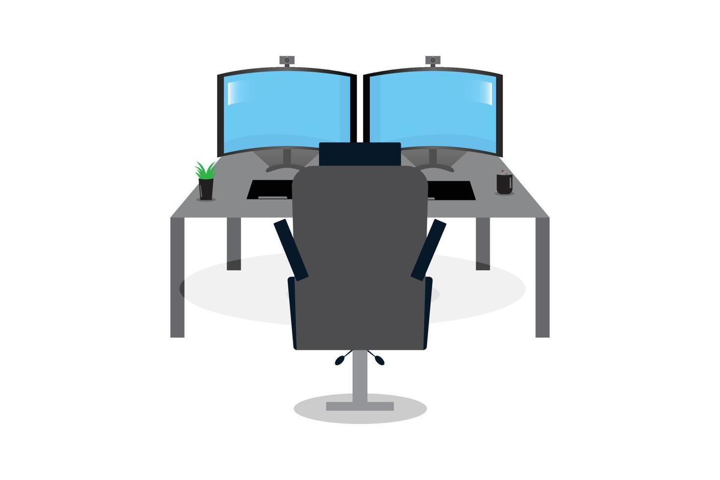 Computer table flat vector illustration.