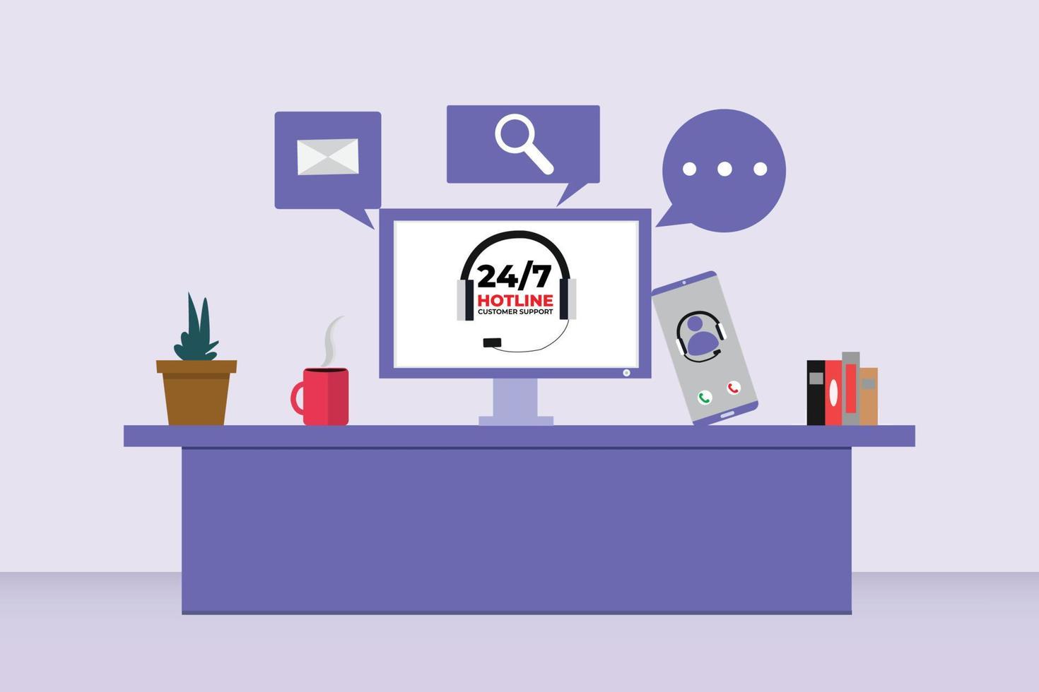 Vector Organic flat customer 24 hour support illustration
