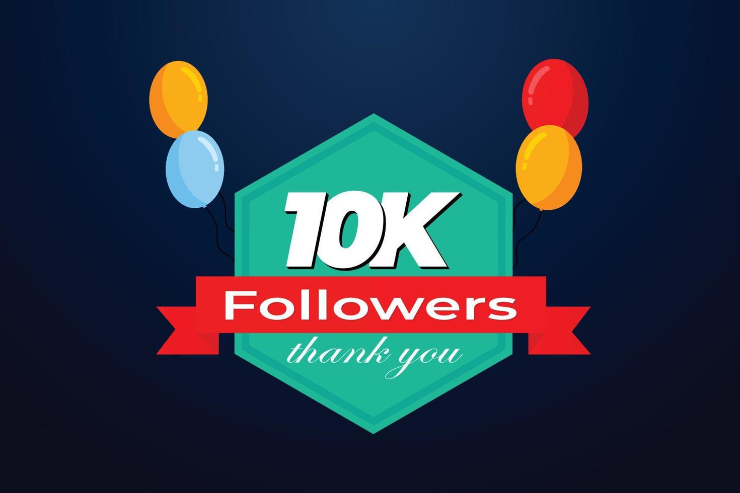 10k seguidores celebracion saludo bandera con globos vector